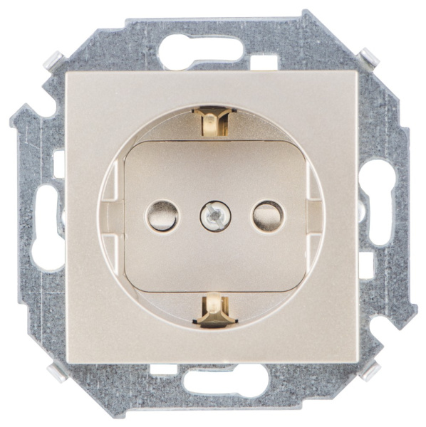 Simon 15 Шампань Розетка с/з, со шторками, 16А, 250В, винт.зажим 1591443-034