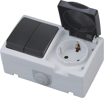 Horoz Electric 112-100-0005 10A/250V IP54 Один розет с двойн выкл накл с/з ATOM (1-GANG GROUNDED SOCKET & 2-GANG ON HRZ01001527