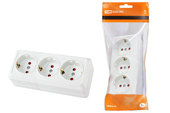 TDM Розетка 3-х местная горизонтальная 2П+3 открытой установки IP20 16A с з/ш белая "Ладога" SQ1801-0127