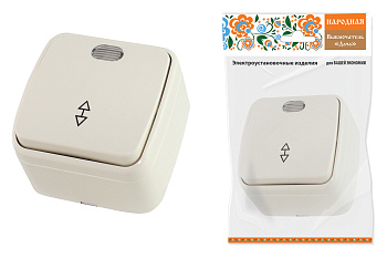 TDM Переключатель на 2 направления 1-кл. открытой устан с подсветкой IP20 10А, сл. кость "Дача" Народная SQ1824-0019