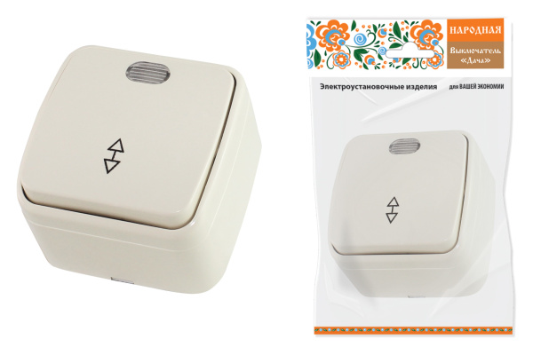 TDM Переключатель на 2 направления 1-кл. открытой устан с подсветкой IP20 10А, сл. кость "Дача" Народная SQ1824-0019