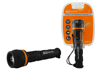 TDM Фонарь светодиодный "Пластик", обрезиненный, 3 светодиода 9 лм/Вт, бат. 2*AA SQ0350-0014