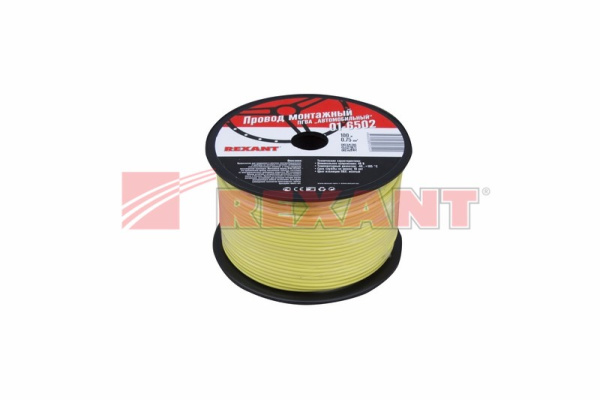 Купить Провод ПГВА 1 х 0.75мм², 100м, ЖЕЛТЫЙ Rexant 01-6502
