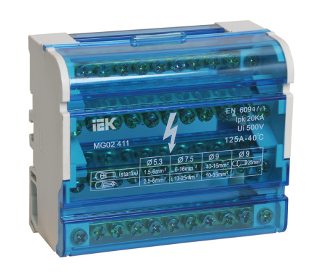 IEK Шины на DIN-рейку в корпусе (кросс-модуль) 3L+PEN 4х11 YND10-4-11-125