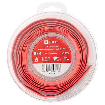 EKF Термоусаживаемая трубка ТУТ нг 8/4 красная ролик 2 м