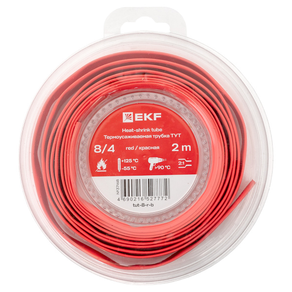 EKF Термоусаживаемая трубка ТУТ нг 8/4 красная ролик 2 м