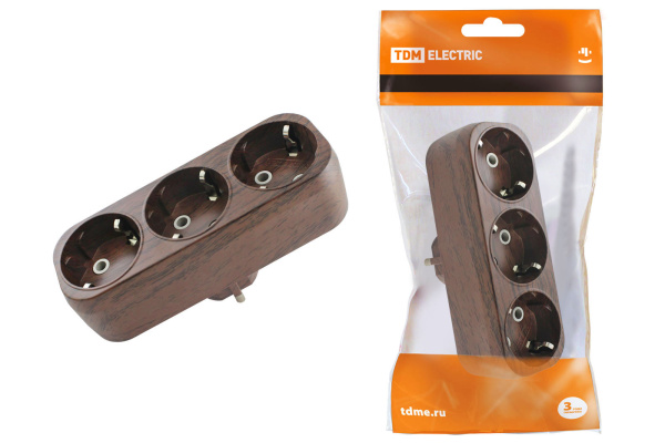 TDM Блок на 3 гнезда 2П+З плоский 16А 250B "Эко" (бук) SQ1806-0081