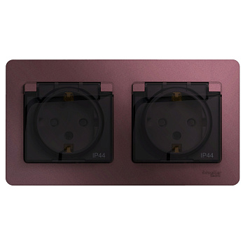 Systeme Electric Glossa Баклажановый Розетка 2-ая с/з, со шторками, в сборе, IP44