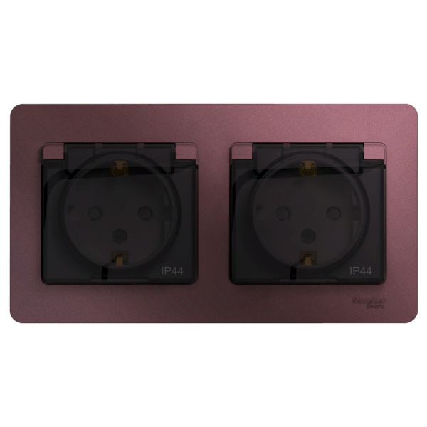 Systeme Electric Glossa Баклажановый Розетка 2-ая с/з, со шторками, в сборе, IP44
