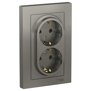 Systeme Electric AtlasDesign Сталь Розетка с/з двойная, 16А, в сборе