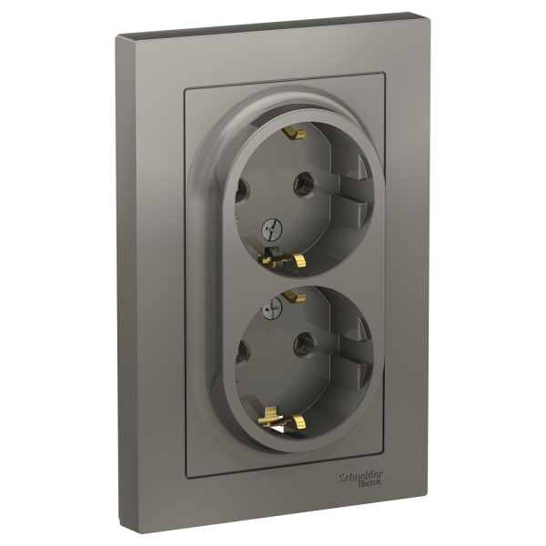 Systeme Electric AtlasDesign Сталь Розетка с/з двойная, 16А, в сборе