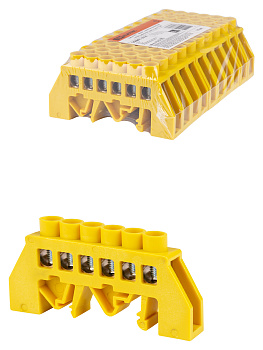 TDM Шина "PE" "земля" в желтом изоляторе на DIN-рейку 8x12мм 6 групп SQ0801-0214