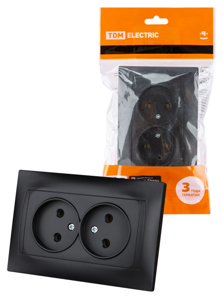 TDM Розетка двойная 2П 10А 250В графит "Лама" SQ1815-0624