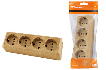 TDM Розетка 4-х местная горизонтальная 2П+3 открытой установки IP20 16A сосна "Ладога" SQ1801-0430