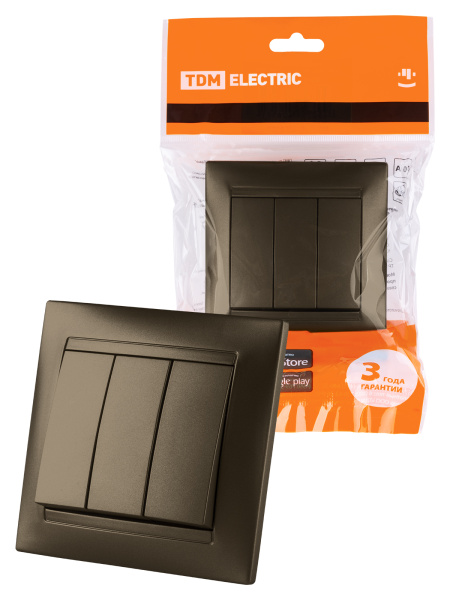 TDM Выключатель 3-х кл. 10А бронза "Лама" SQ1815-0703