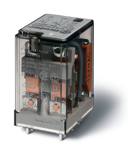 Finder Миниатюрное универсальное электромеханическое реле; монтаж на печатную плату; 2CO 10A; контакты AgNi; катушка 110В DC; степень защиты RTI; опци 551291100000