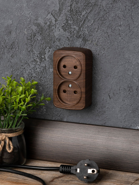 Купить EKF Basic Минск Темное дерево Розетка 2-ая, б/з, 10А, ОП