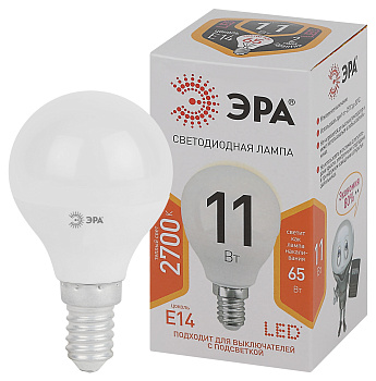 ЭРА LED P45-11W-827-E14 (диод, шар, 11Вт, тепл, E14)