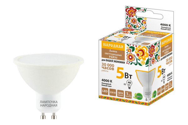 TDM Лампа светодиодная PAR16 5 Вт, 230 В, 4000 К, GU10 Народная SQ0340-1659