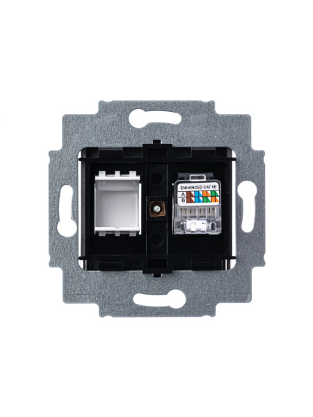 Купить ABB EPJ Levit сталь / дымчатый чёрный Розетка компьютерная RJ45 кат,5e+заглуш,, сталь 2CHH295117A6069