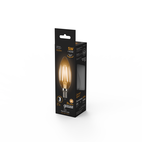 Купить Gauss Лампа Filament Свеча 5W 420lm 2700К Е14 LED 103801105