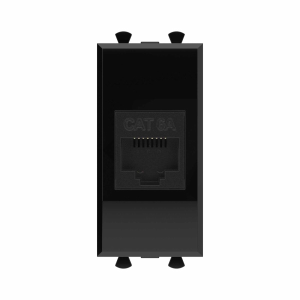 DKC Компьютерная розетка RJ-45 без шторки модульная, кат.6А, "Avanti", "Черный квадрат", 1 модуль