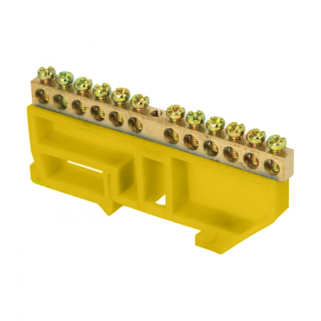 EKF PROxima Шина "0" N (6х9мм) 12 отверстий латунь желтый изолятор на DIN-рейку розничный стикер sn0-63-12-dz-r
