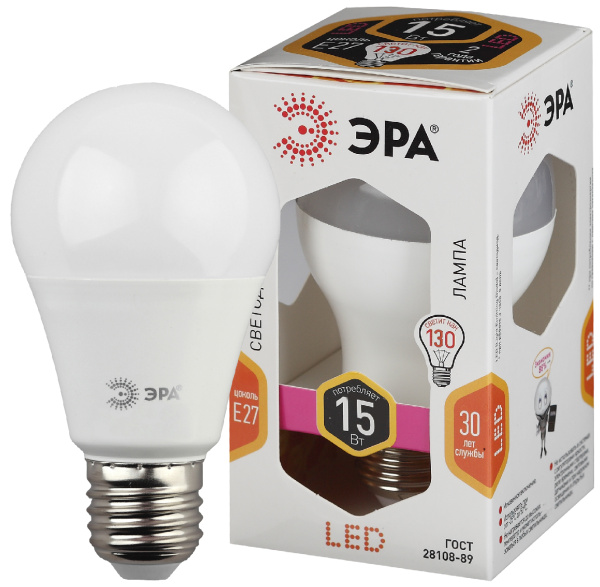ЭРА LED A60-15W-827-E27 (диод, груша, 15 Вт, тепл, E27) (10/100/1500)