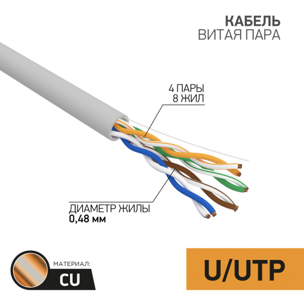 Кабель витая пара UTP 4PR 24AWG CAT5e 305м PROconnect 01-0052