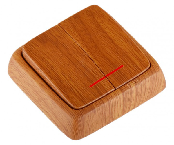 Hegel Альфа наруж Дуб ВА10-154-05 Выключатель 2-клавишный с индикацией, с изол. пластиной