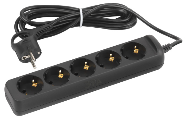 ЭРА Удлинитель электрический UX-5e-3m-B с заземлением 5 розеток 3 м ПВС 3х0,75мм2 10А черный