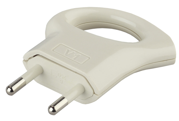 ЭРА V1 Белый Вилка б/з 6A с кольцом непрямой ввод