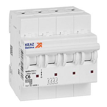 КЭАЗ OptiDin BM63 Автоматический выключатель 4P 6А C 4,5кА AC (BM63-4C6-4,5-УХЛ3) 326819