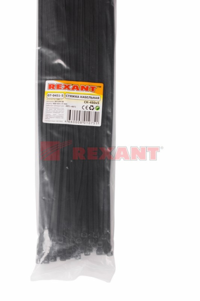 Купить Хомут nylon 450 x 4,8 мм 100 шт чёрный Rexant 07-0451-5