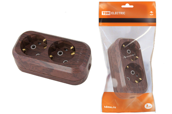 TDM Колодка розеточная 2 гнезда 2П+З 16А 250В "Эко" (бук) SQ1806-0060