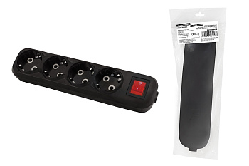 TDM Колодка розеточная 4 гнезда 2П+3 c выключателем 16А 250В черная серии "Народная" SQ1806-0430