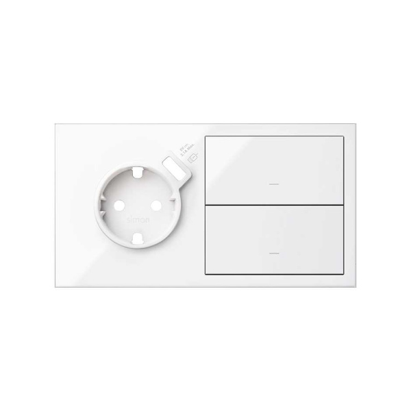 Simon 100 Белый глянец Кит 2 поста, фронт. Накладка на 1 розетку Schuko с з/у USB SC + 2 клавиши выключателей 10020212-130