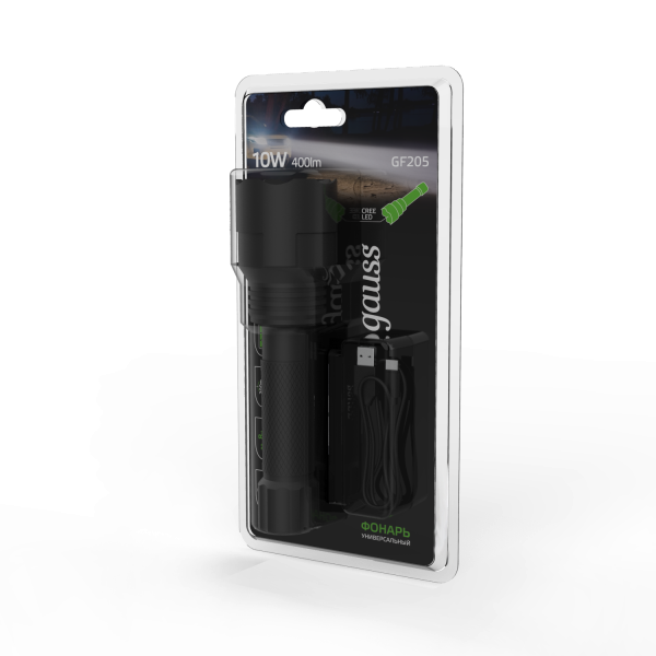 Купить Gauss Фонарь ручной модель GFL205 10W 400lm Li-ion 2000mA LED 1/12/48 GF205