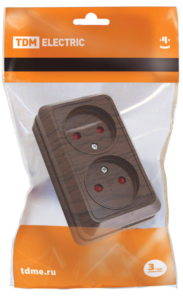 Купить TDM Розетка двойная 2П открытой установки с з/ш IP20 10А, бук "Ладога" SQ1801-0039