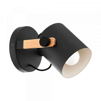 Eglo 43046 Бра HORNWOOD, 1х28W (E27), 170, сталь, черный, кремовый /дерево, коричневый