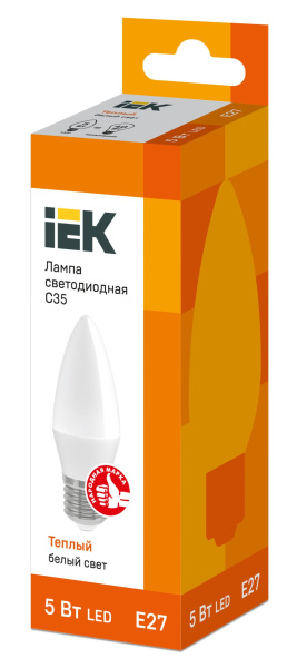 Купить IEK Лампа светодиодная ECO C35 свеча 5Вт 230В 3000К E27