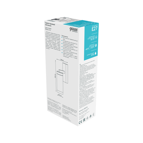 Купить Gauss Светильник садово-парковый Clio на стену вниз 7.6*29.8*13.3cm, 220-240V / 50Hz, 1xE27, Max.60W, IP54, GD018