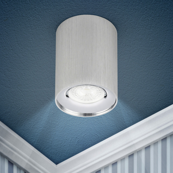 ЭРА OL1 GU10 SL/CH Серебро/хром Подсветка накладной, GU10, D80*100мм