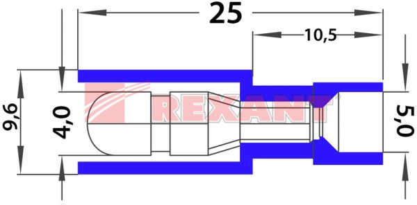 Купить Разъем ШТЕКЕРНЫЙ полностью изолированный штекер - 4мм 1.5-2.5мм² (РШПи-п 2.5-4 / РШИп 2-5-4) синий Rexant 08-0571