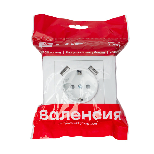 Купить EKF PROxima Валенсия розетка 1-местная с/з 16А белая с защ. штор. с 2 USB 2,1А