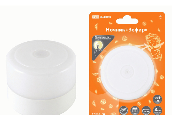 TDM Ночник "Зефир" с диммером, 5LED, 1 Вт, 3хАА, подвес, SQ0357-0122
