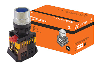 TDM Кнопка ABLF-22 синий d22мм неон/230В1з+1р SQ0704-0004