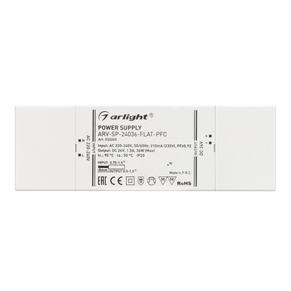 Купить Arlight Блок питания ARV-SP-24036-FLAT-PFC (24V, 1.5A, 36W) (IP20 Пластик, 5 лет) 033260