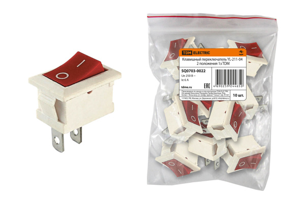 TDM Клавишный переключатель YL-211-04 белый корпус красная клавиша 2 положения 1з SQ0703-0022