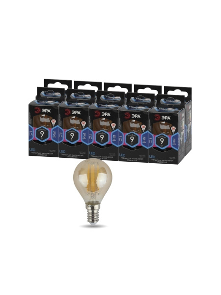 ЭРА F-LED P45-9W-840-E14 gold (филамент, шар золот, 9Вт, нейтр, E14)